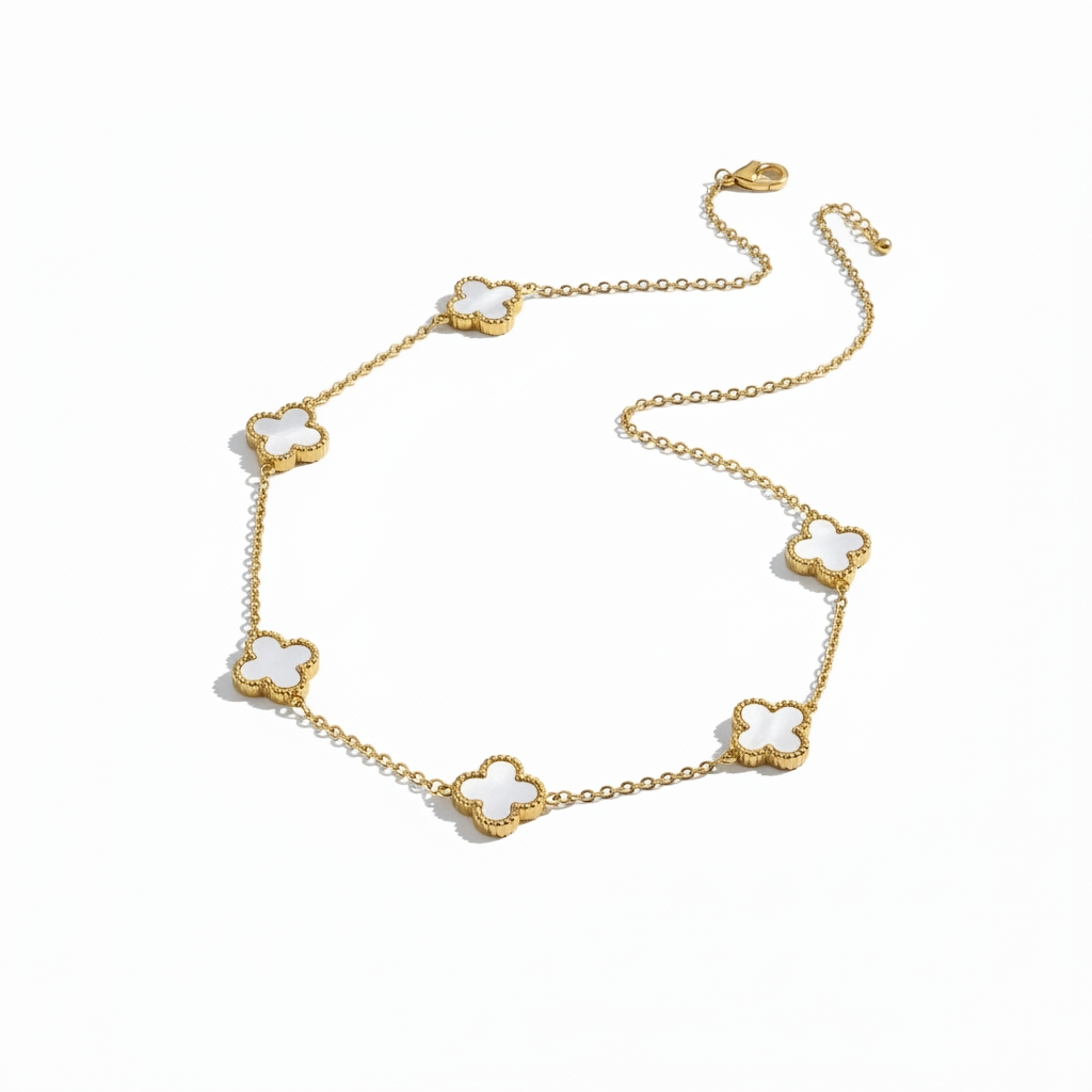 Gold Clover Pendant Necklace | Elegant White Enamel Lucky Charm Jewelry