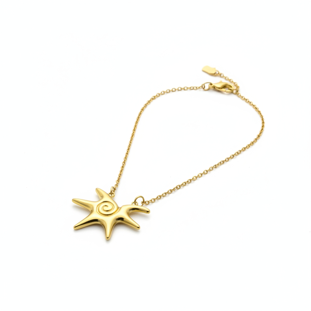 Gold Sun Star Spiral Pendant Necklace for Women | Minimalist Demi-Fine Jewellery