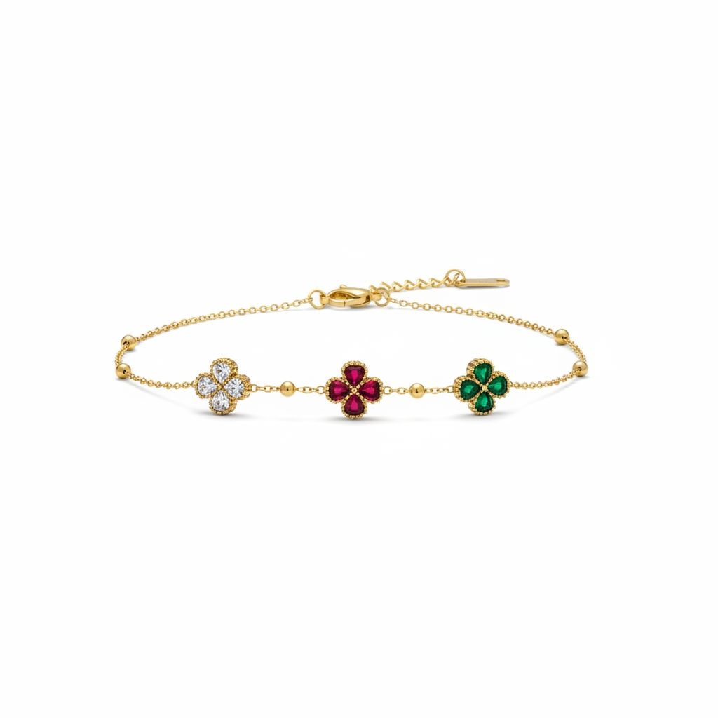 Floral Gold Charm Bracelet for Women | Multicolor Stone Chain Bracelet