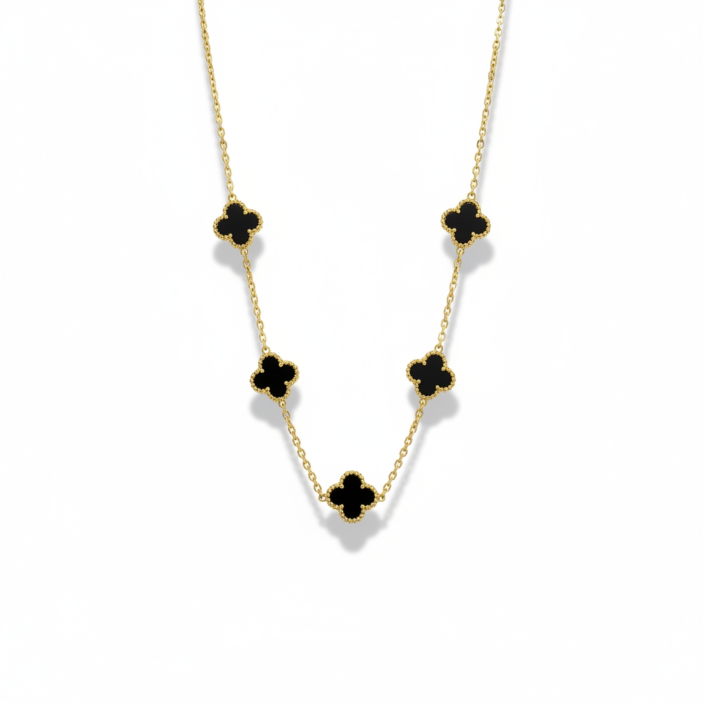 Black Clover Chain Pendant Necklace with Gold Finish | Anti-Tarnish Luxury Women’s Jewelry