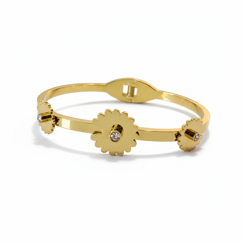 Gold Floral Adjustable Bracelet with Crystal Accents | Elegant Women’s Jewelry