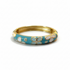 Turquoise Enamel Floral Adjustable Bracelet with Gold Finish