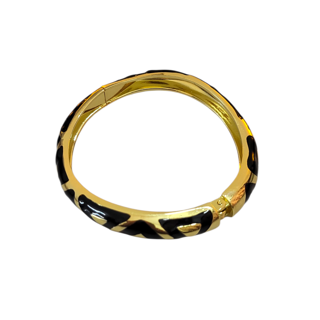 Black Enamel Curved Adjustable Bracelet with Gold Accents | Luxury Women’s Jewelry