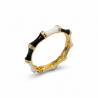 Black & White Enamel Bamboo Adjustable Bracelet with Gold Finish