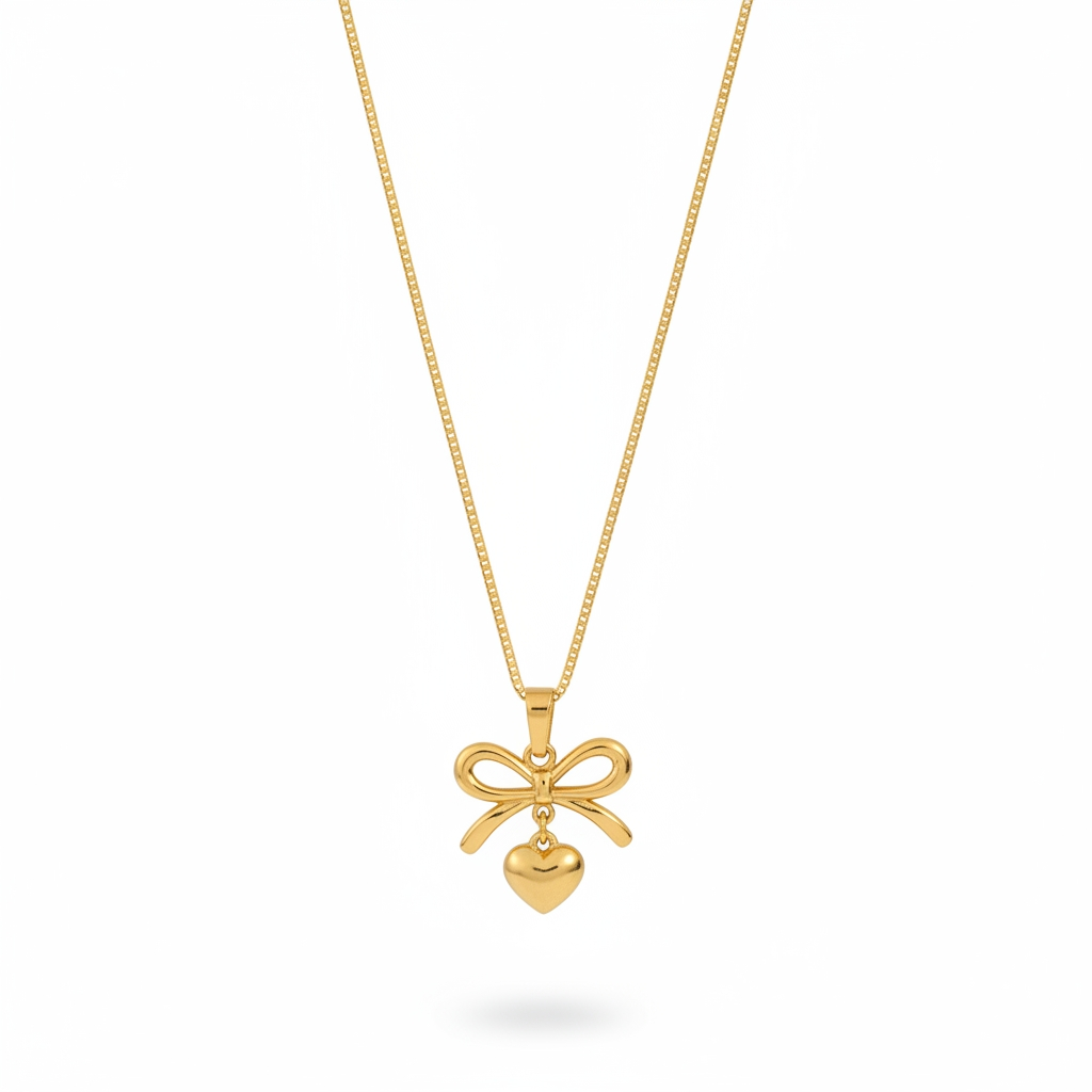 Elegant Gold Bow Heart Pendant Necklace for Women | Anti-Tarnish Minimal Jewellery