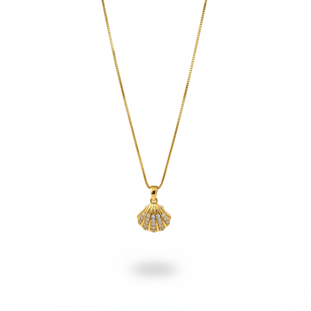 Golden Seashell Pearl Pendant Necklace – Luxury Gold Statement Jewellery
