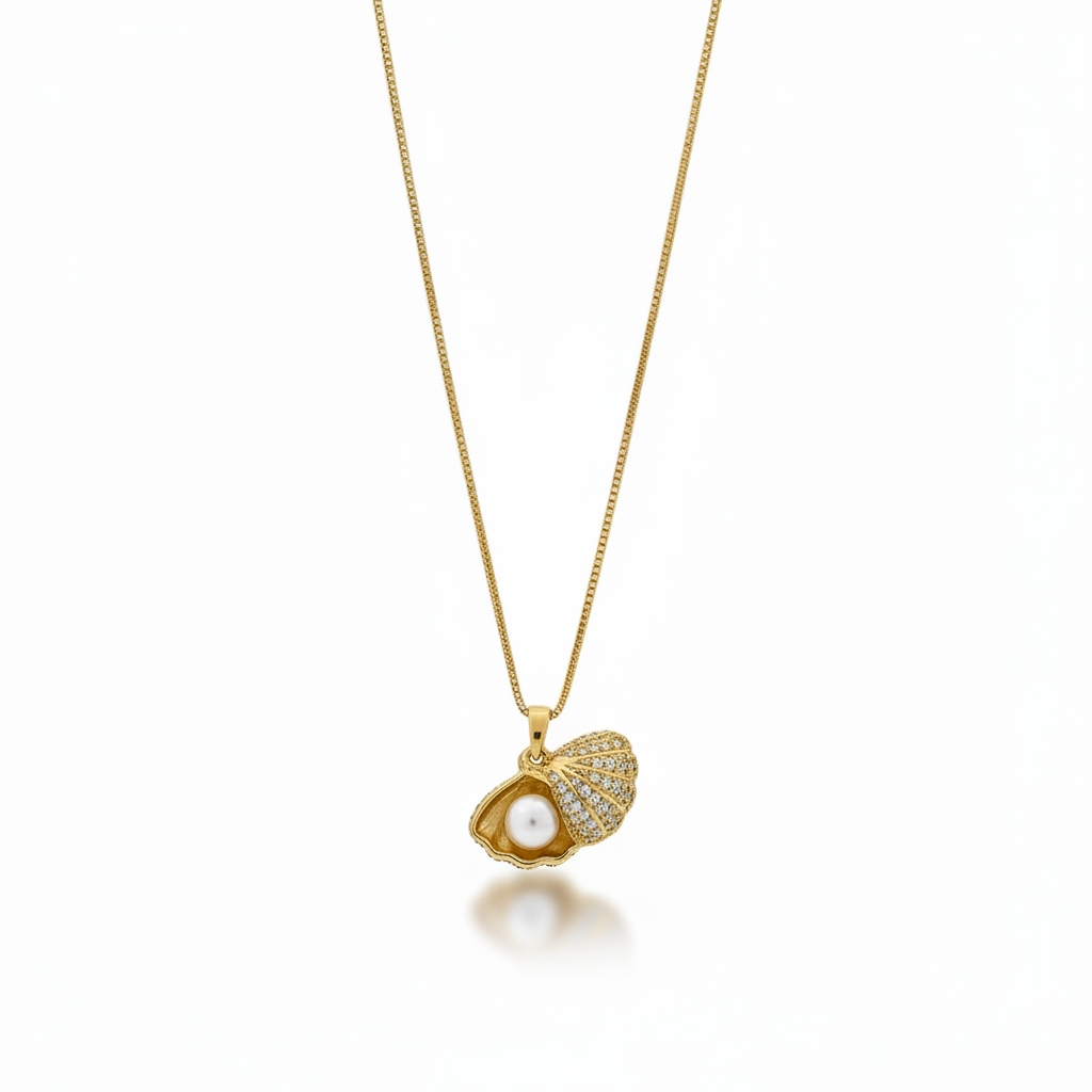 Golden Seashell Pearl Pendant Necklace – Luxury Gold Statement Jewellery