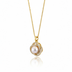 Luxury Gold Pearl & Diamond Halo Pendant Necklace – Elegant Velvet Statement Piece