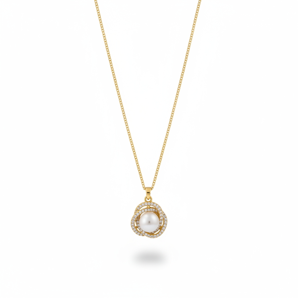 Luxury Gold Pearl & Diamond Halo Pendant Necklace – Elegant Velvet Statement Piece