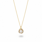 Luxury Gold Pearl & Diamond Halo Pendant Necklace – Elegant Velvet Statement Piece