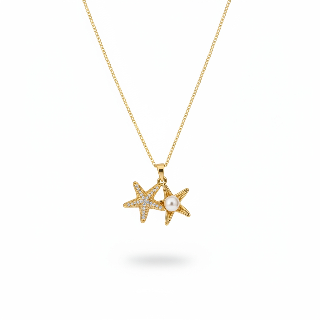 Elegant Gold Star & Pearl Pendant Necklace for Women | Anti-Tarnish Minimal Jewellery