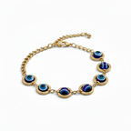 Protective Blue Evil Eye Link Gold Plated Bracelet for Women