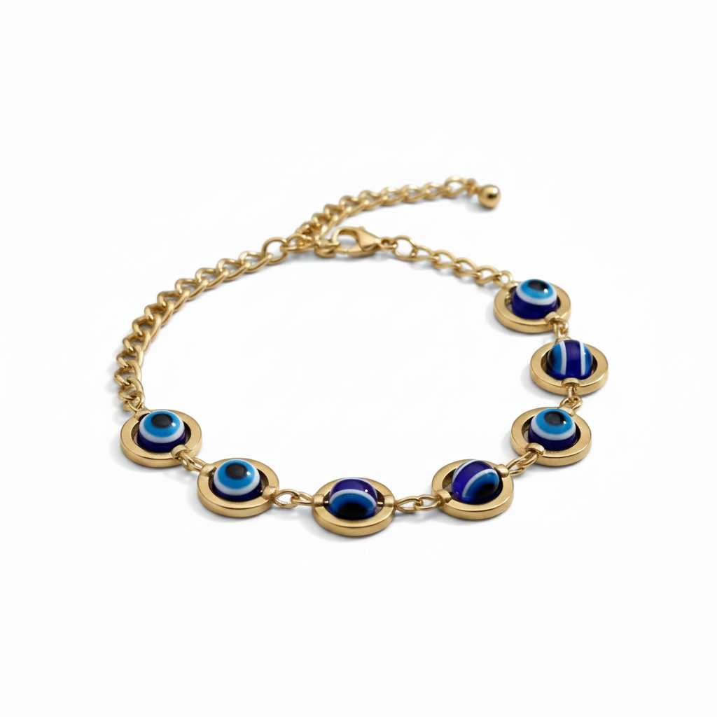 Protective Blue Evil Eye Link Gold Plated Bracelet for Women