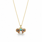 Butterfly Pearl & Turquoise Pendant Necklace – Gold Finish