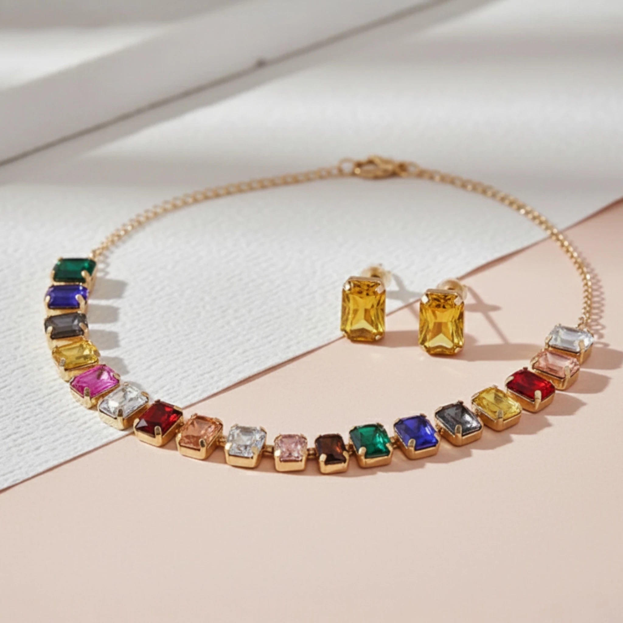 Multicolour Crystal Necklace Set With Earrings