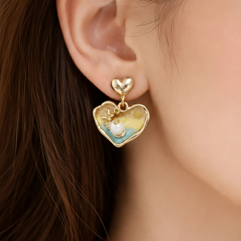 Antique Heart Charm Drop Earrings