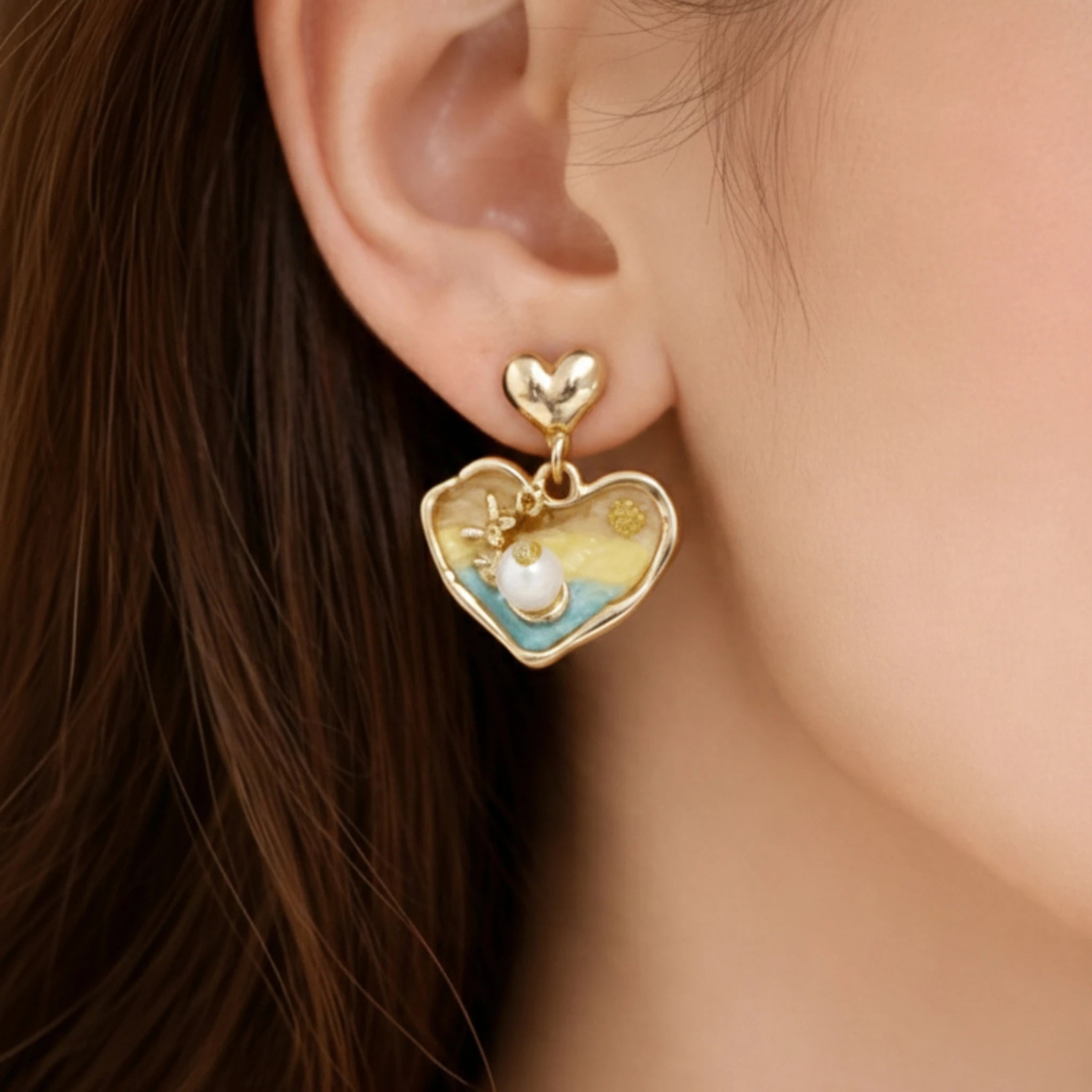 Antique Heart Charm Drop Earrings