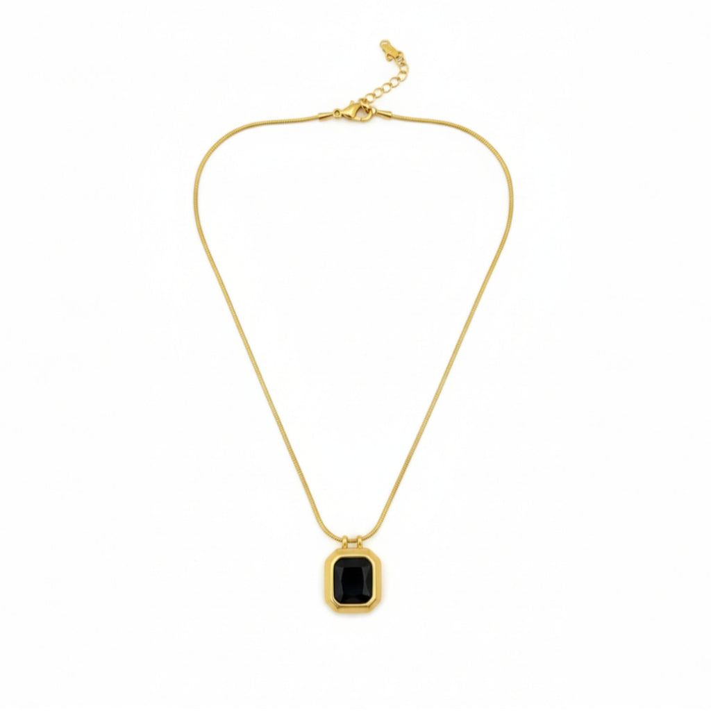 Black Square Pendant Necklace for Women – Gold Plated Anti-Tarnish Minimalist Demi Fine Jewellery | Adjustable Elegant Daily Wear Chain