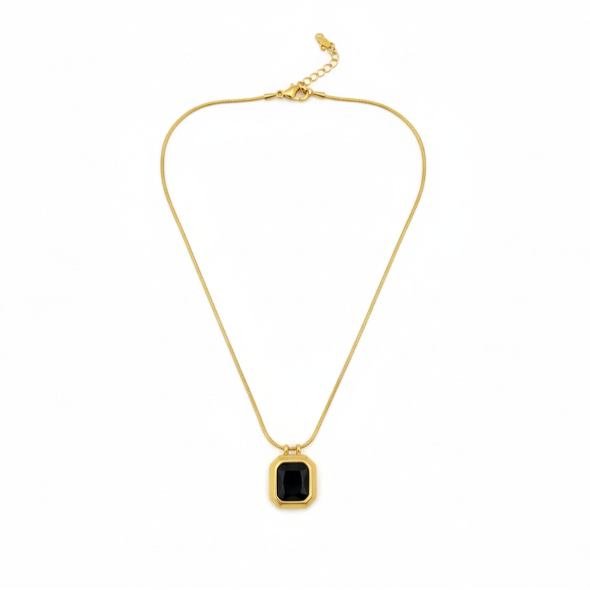 Black Square Pendant Necklace for Women – Gold Plated Anti-Tarnish Minimalist Demi Fine Jewellery | Adjustable Elegant Daily Wear Chain