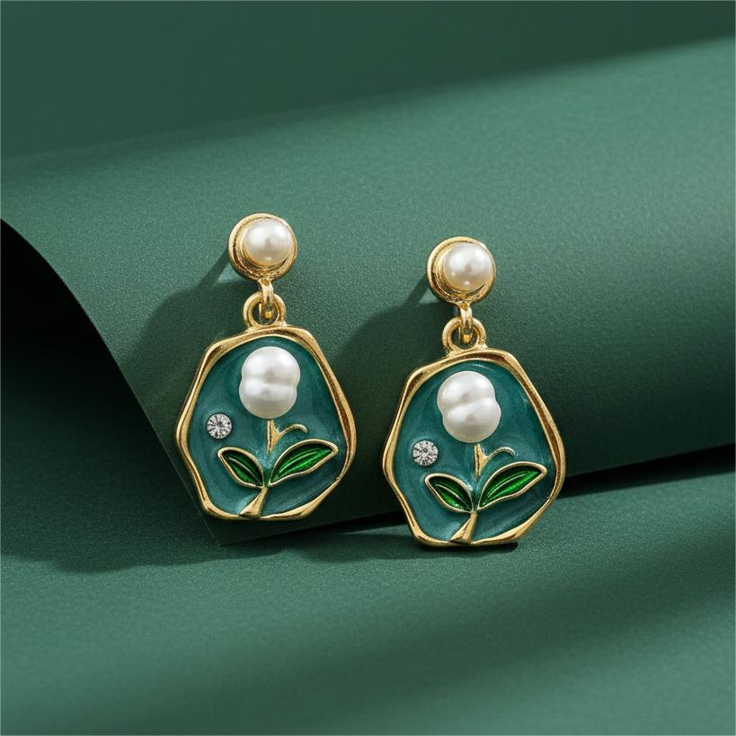 Luxury Antique Floral Enamel Drop Earrings