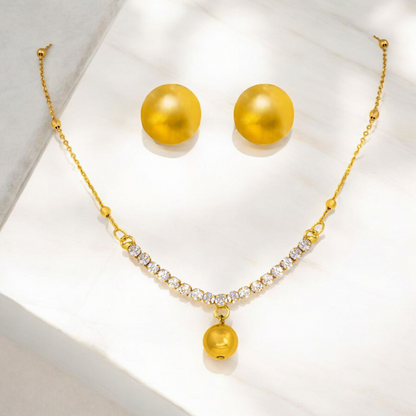 Gold-Plated Stone Necklace Set for Women & Girls – Elegant Designer Jewelry with Round Earrings