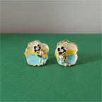 Floral Stud Earrings with Enamel & Pearl – Elegant Mini Flower Design
