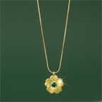Floral Pendant Necklace with Cubic Emerald Stone